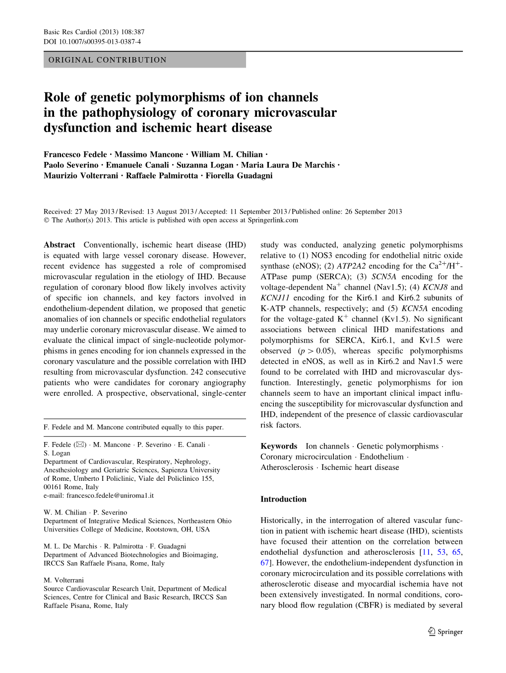 Role of Genetic Polymorphisms of Ion Channels in the Pathophysiology of Coronary Microvascular Dysfunction and Ischemic Heart Disease