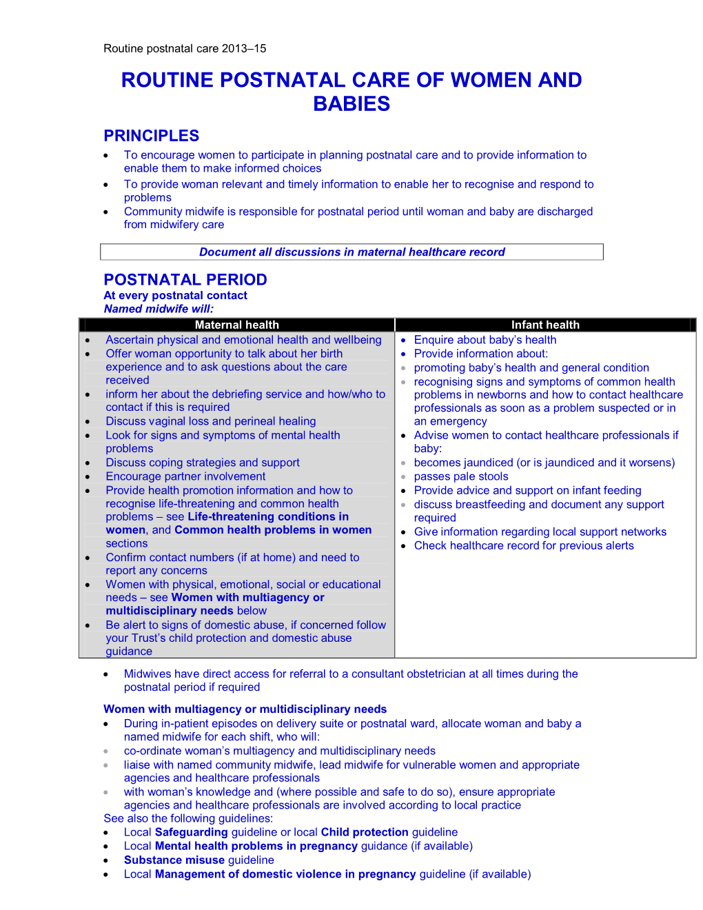 Routine Postnatal Care of Women and Babies