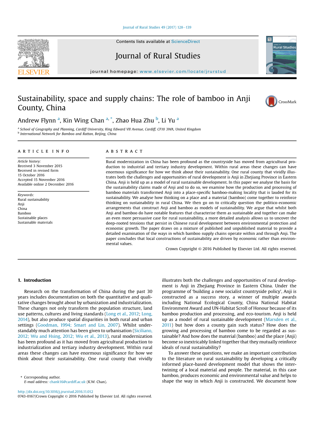 Sustainability, Space and Supply Chains: the Role of Bamboo in Anji County, China