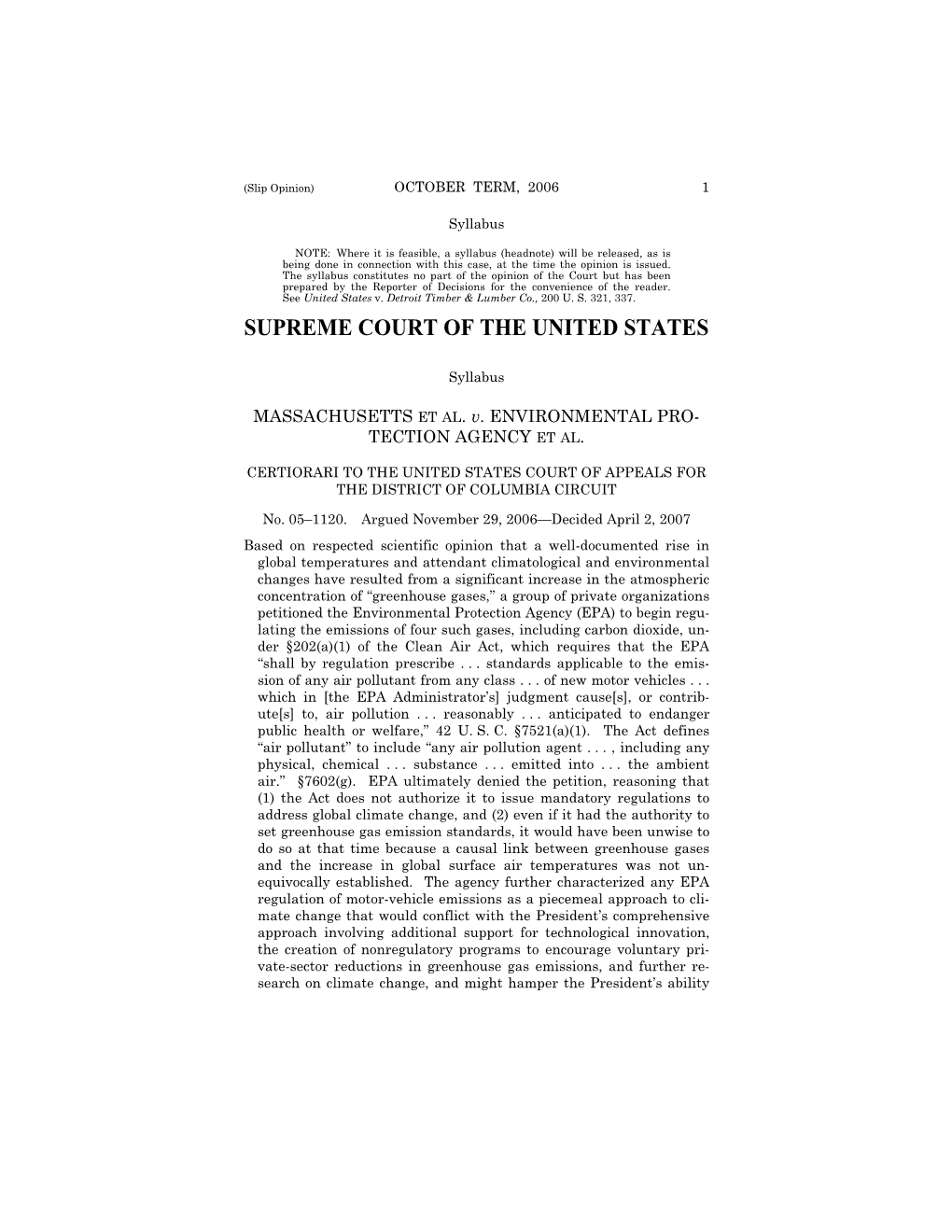 05-1120 Massachusetts V. EPA (4/2/07)