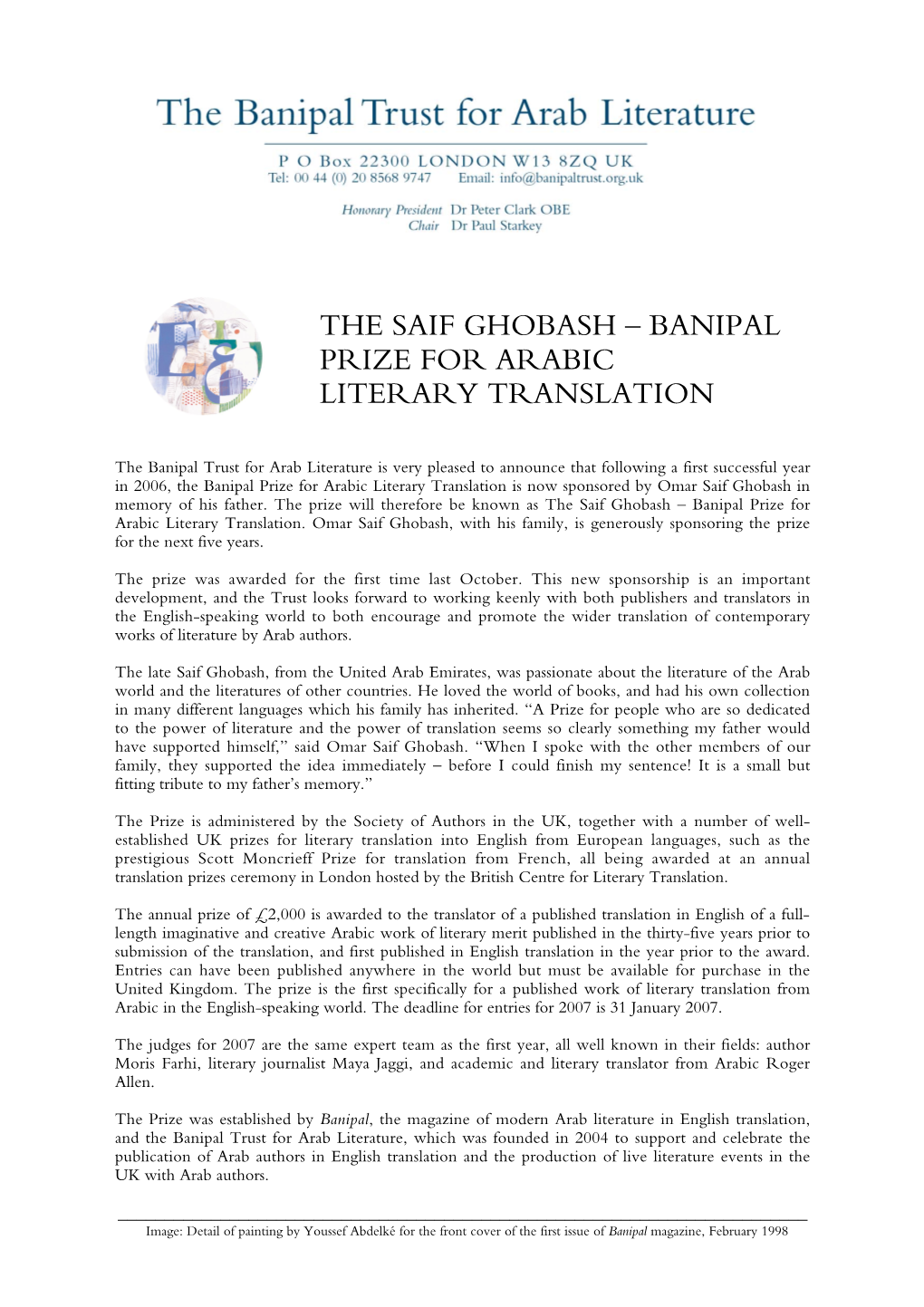 The Saif Ghobash – Banipal Prize for Arabic Literary Translation