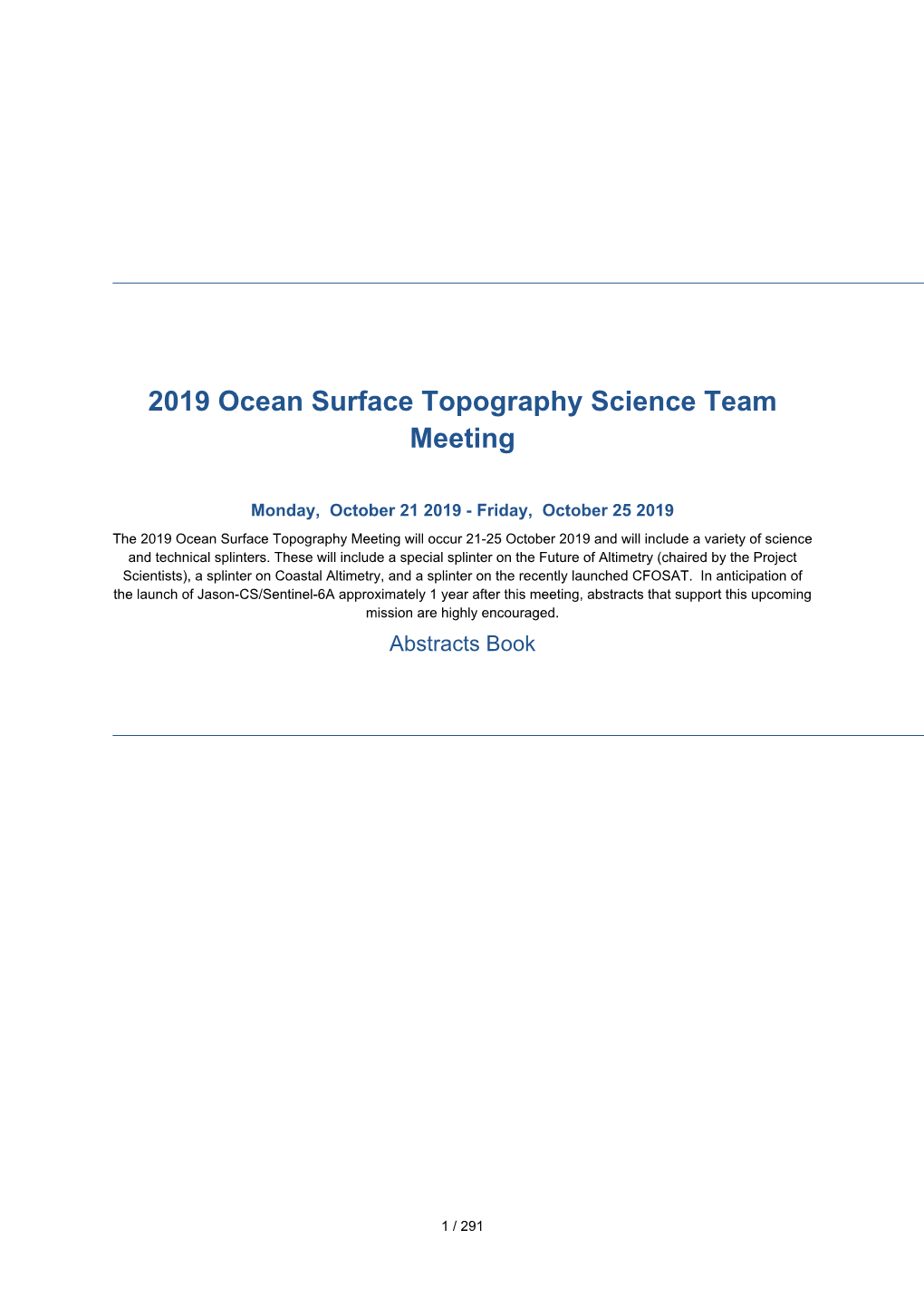 2019 Ocean Surface Topography Science Team Meeting