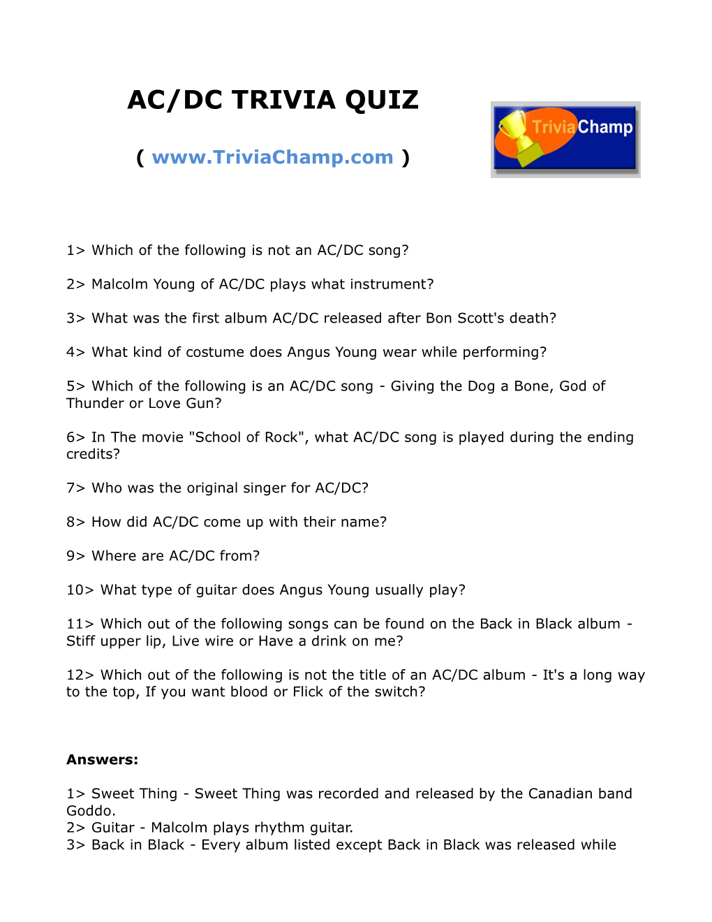 Ac/Dc Trivia Quiz
