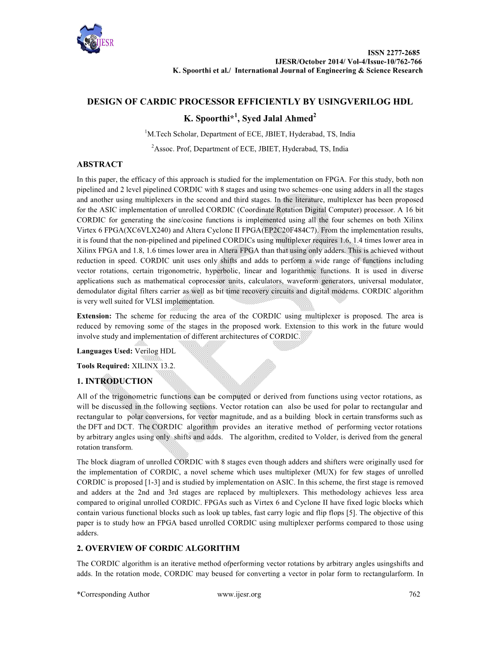 Design of Cardic Processor Efficiently by Usingverilog Hdl K