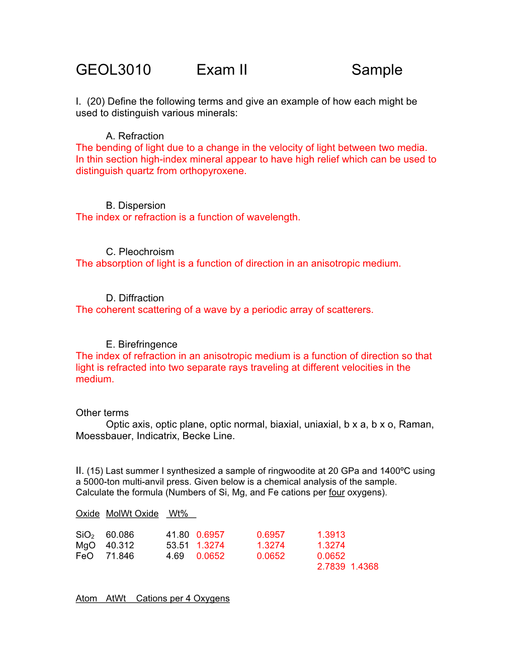 GEOL3010 Exam II Sample