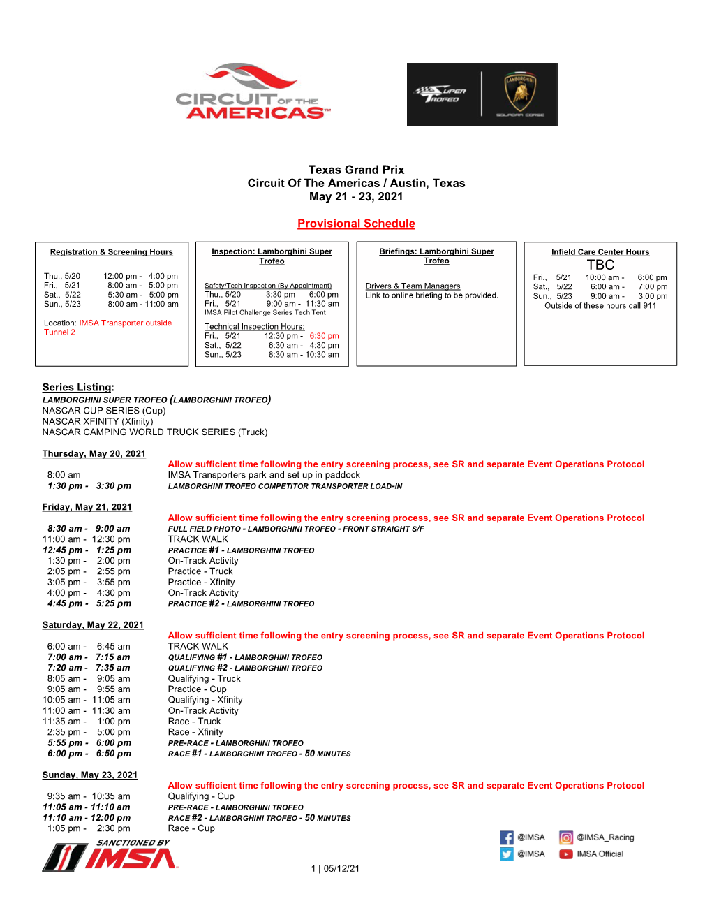 2021 IMSA Provisional Schedule and SR LST Cota 051221 V1