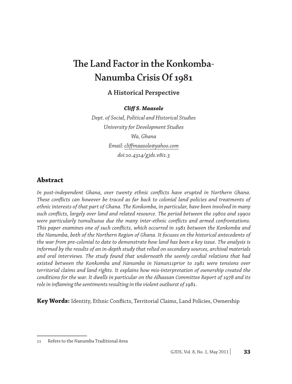 The Land Factor in the Konkomba- Nanumba Crisis of 1981 a Historical Perspective