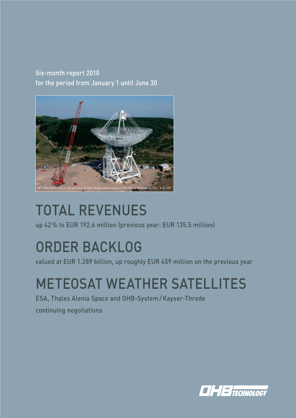 Total Revenues Order Backlog Meteosat Weather Satellites