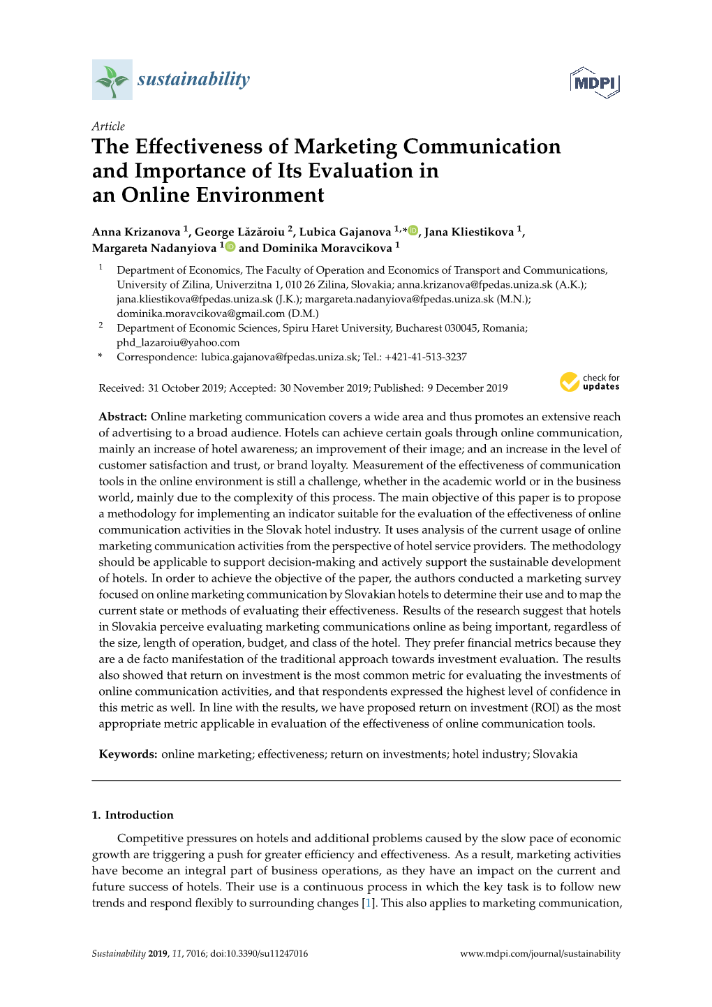 The Effectiveness of Marketing Communication and Importance of Its Evaluation in an Online Environment