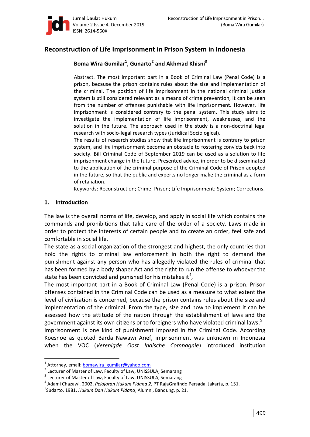 Reconstruction of Life Imprisonment in Prison System in Indonesia