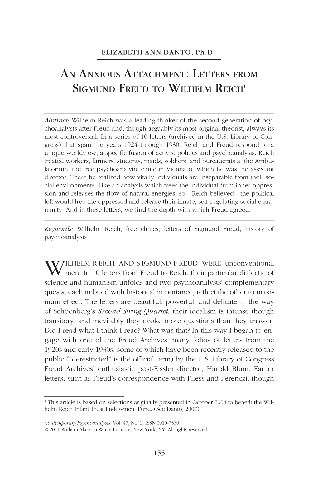 Letters from Sigmund Freud to Wilhelm Reich