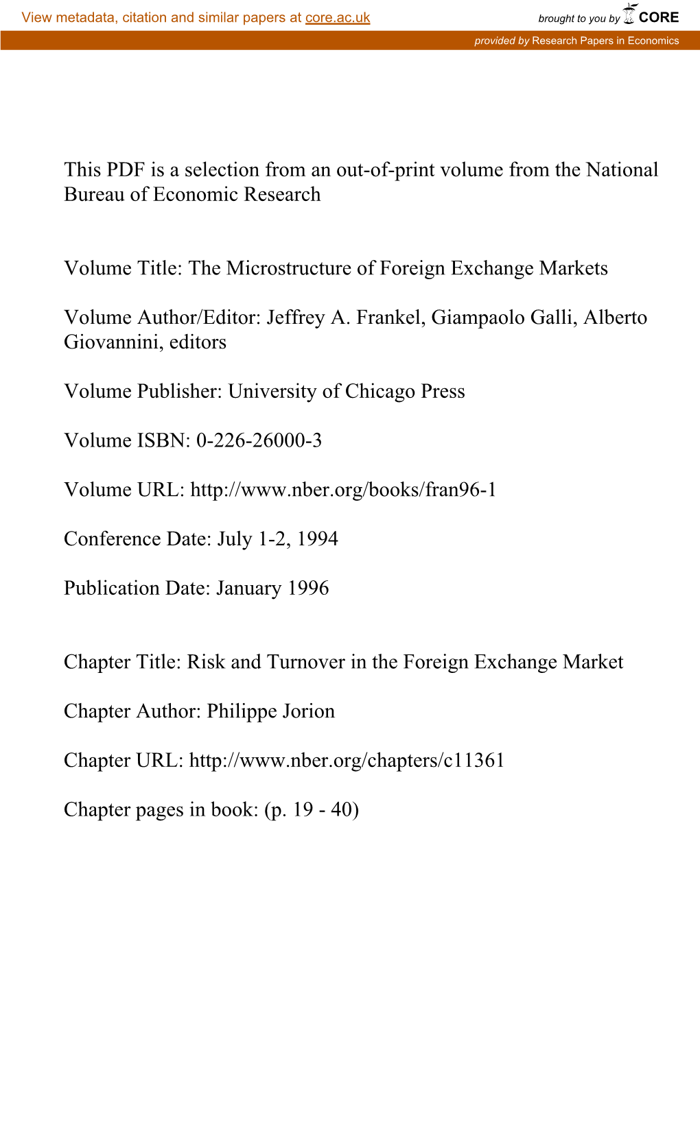 Risk and Turnover in the Foreign Exchange Market