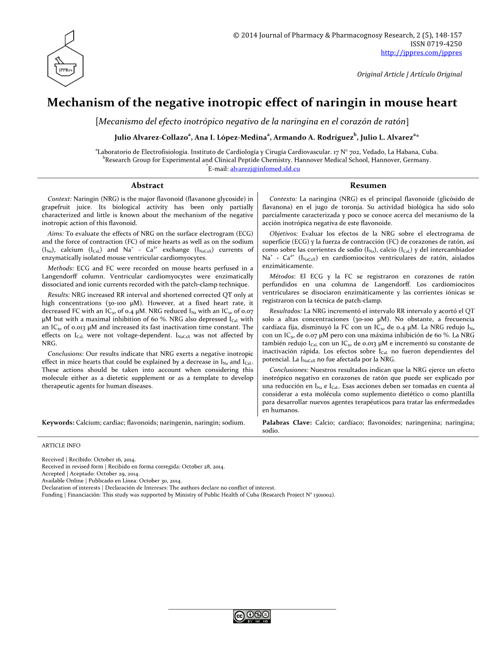 Mechanism of the Negative Inotropic Effect of Naringin in Mouse Heart