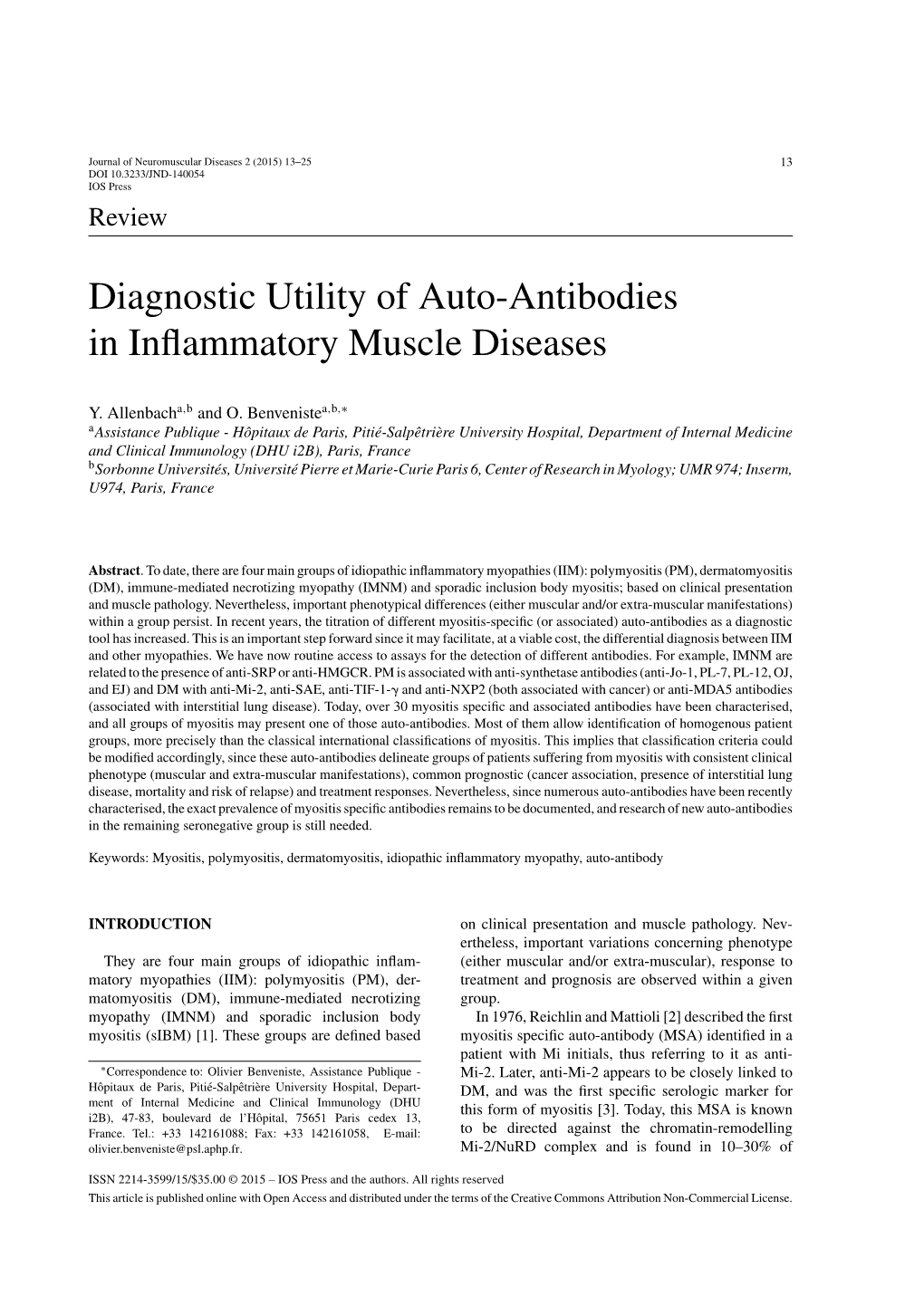 Diagnostic Utility of Auto-Antibodies in Inflammatory Muscle Diseases