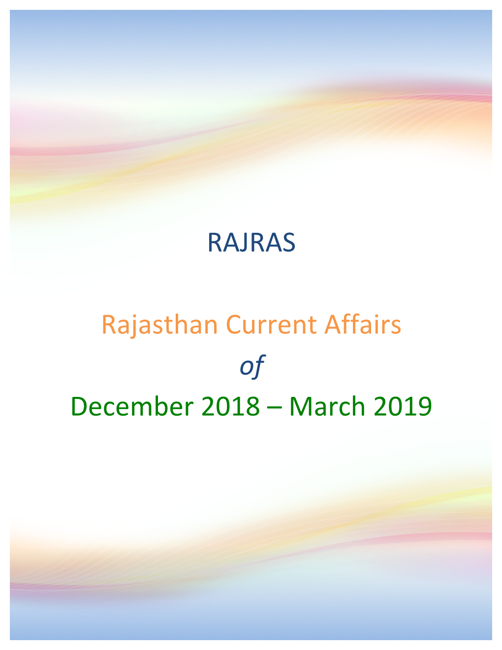 RAJRAS Rajasthan Current Affairs of December 2018 – March 2019