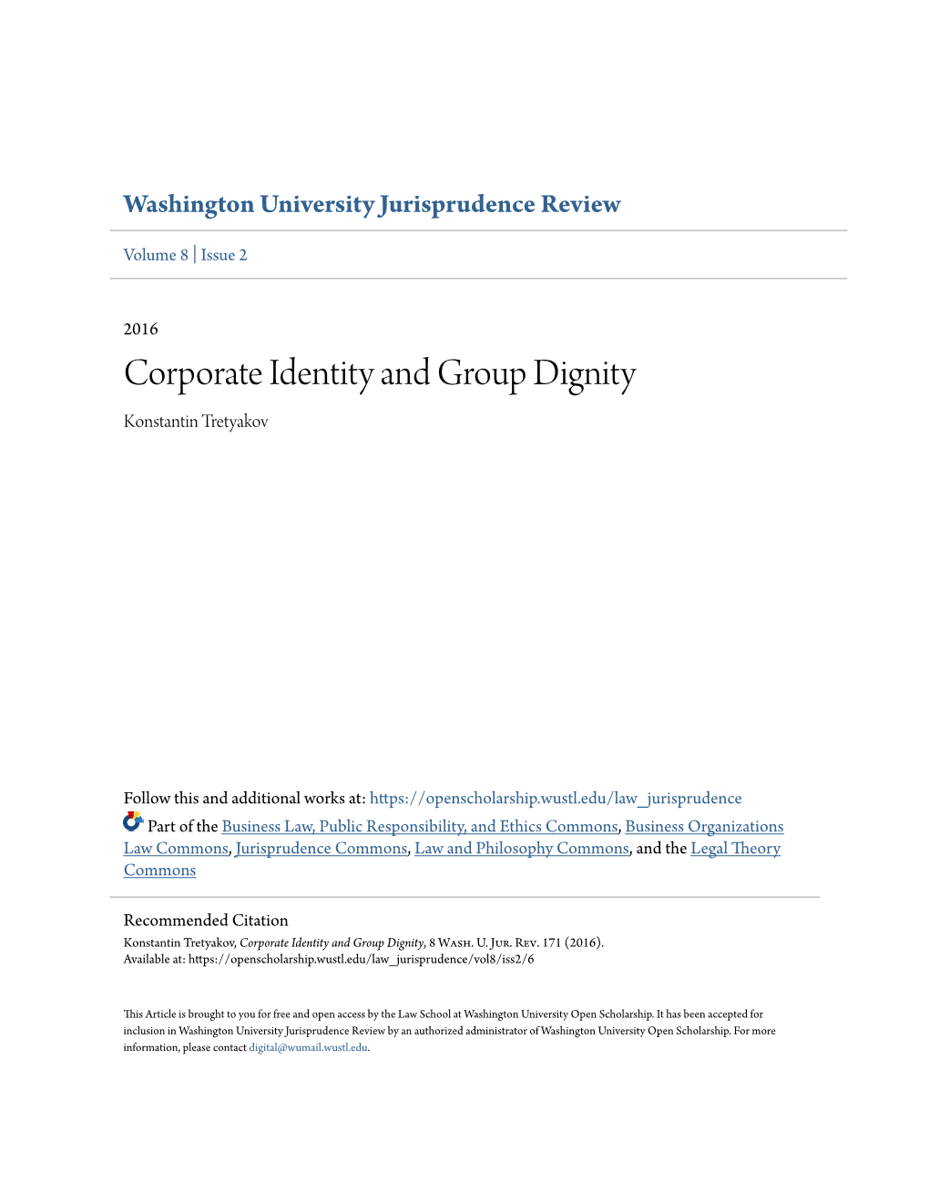 Corporate Identity and Group Dignity Konstantin Tretyakov