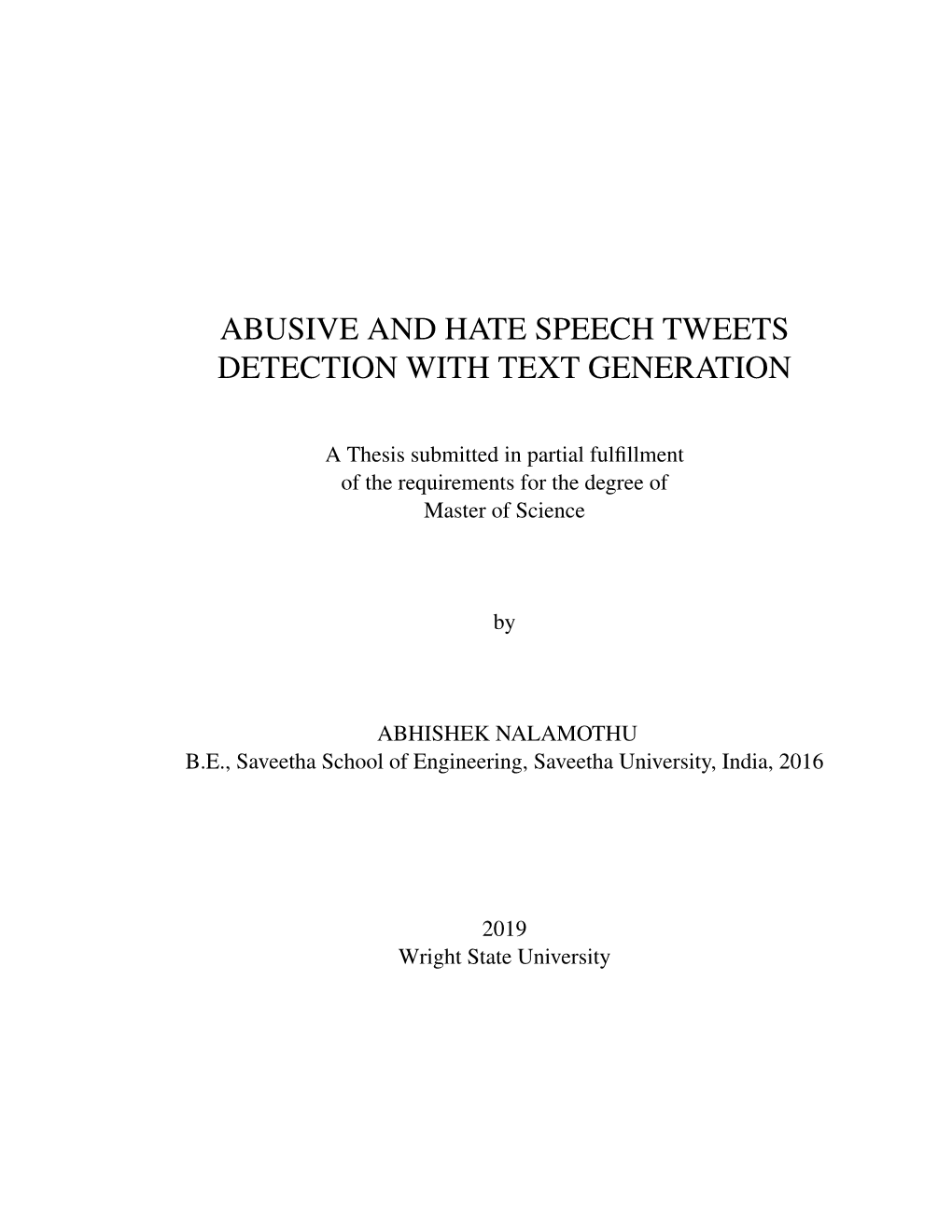 Abusive and Hate Speech Tweets Detection with Text Generation