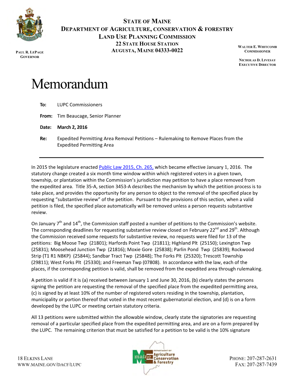 Consideration of Removal of Places from the Expedited