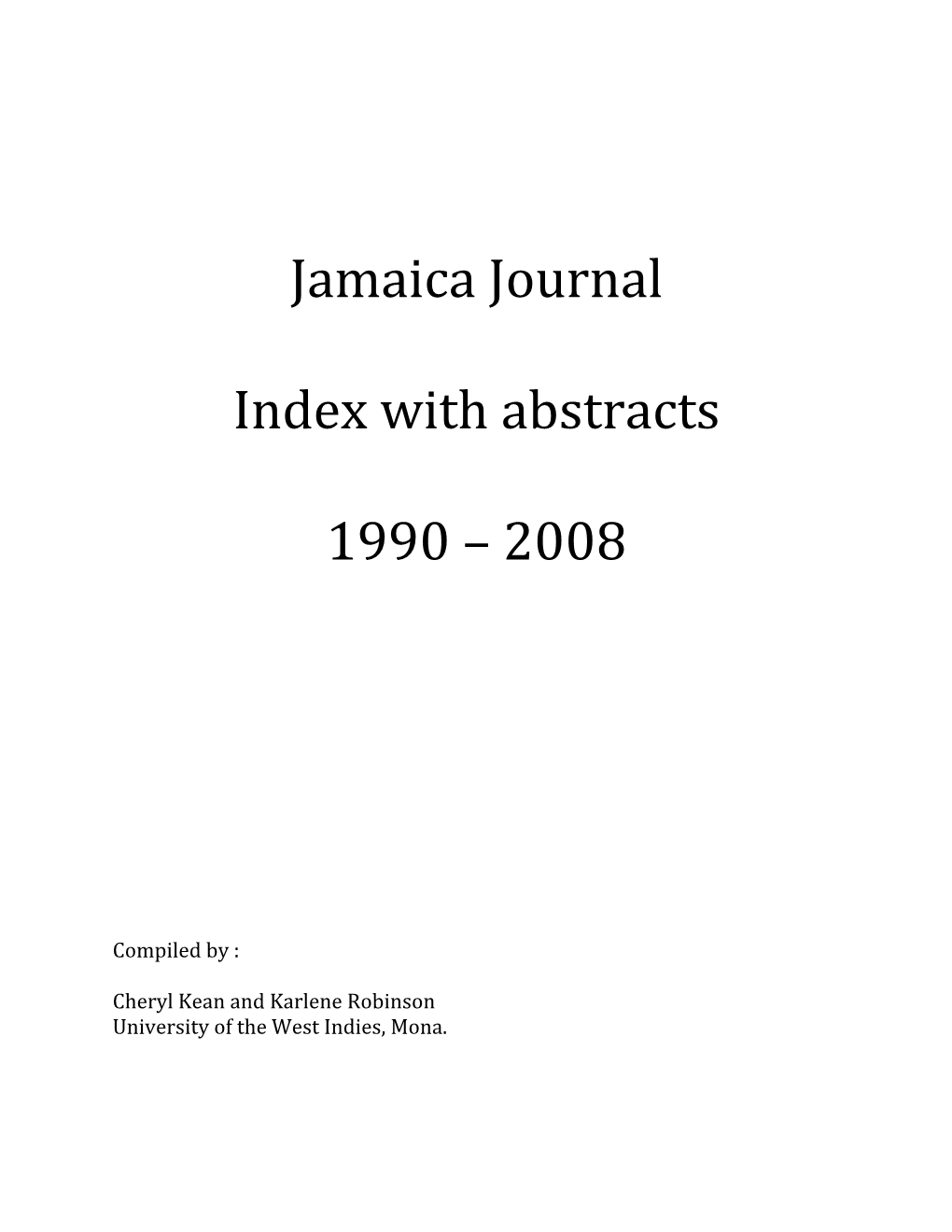 Jamaica Journal Index with Abstracts 1990 – 2008