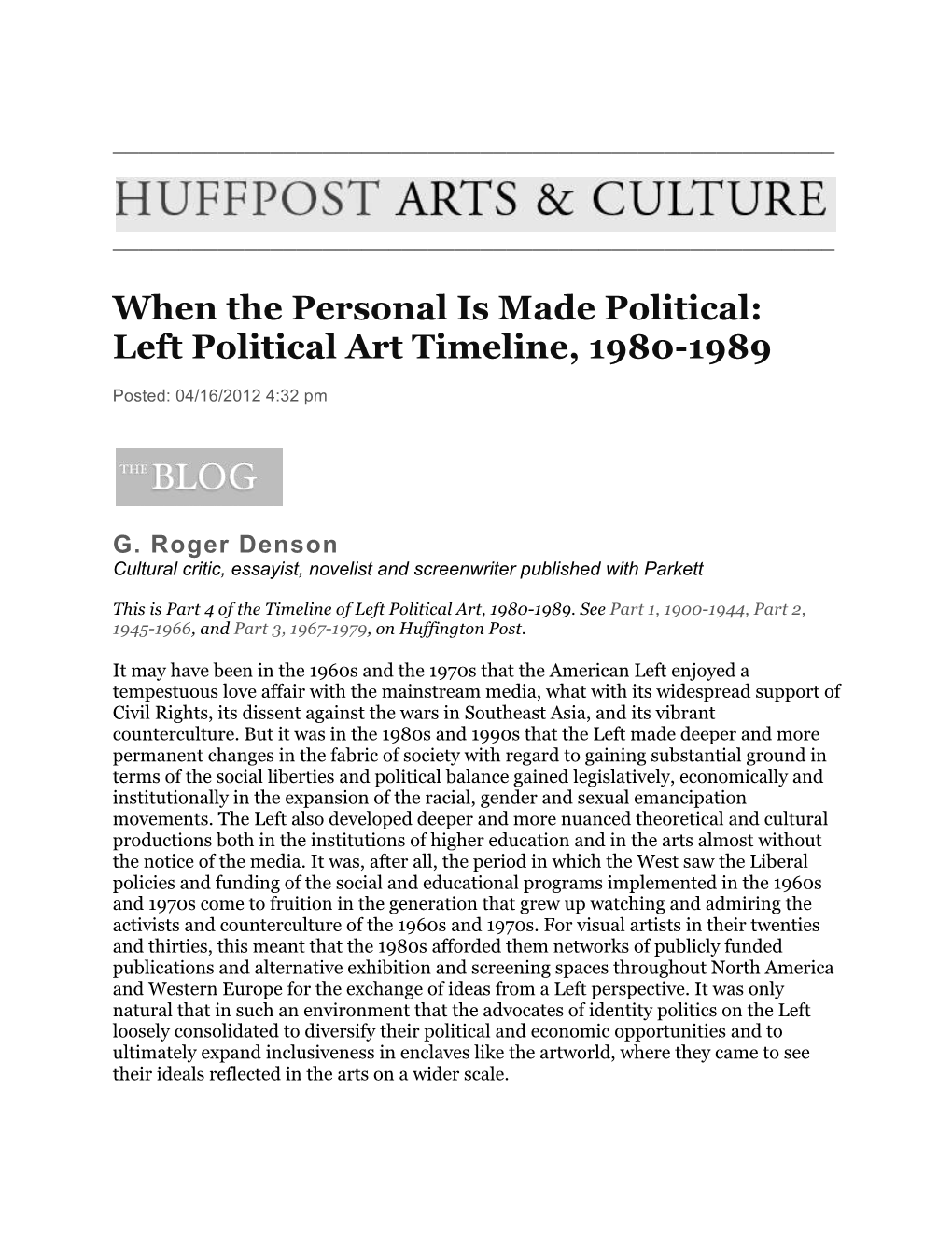 When the Personal Is Made Political: Left Political Art Timeline, 1980-1989