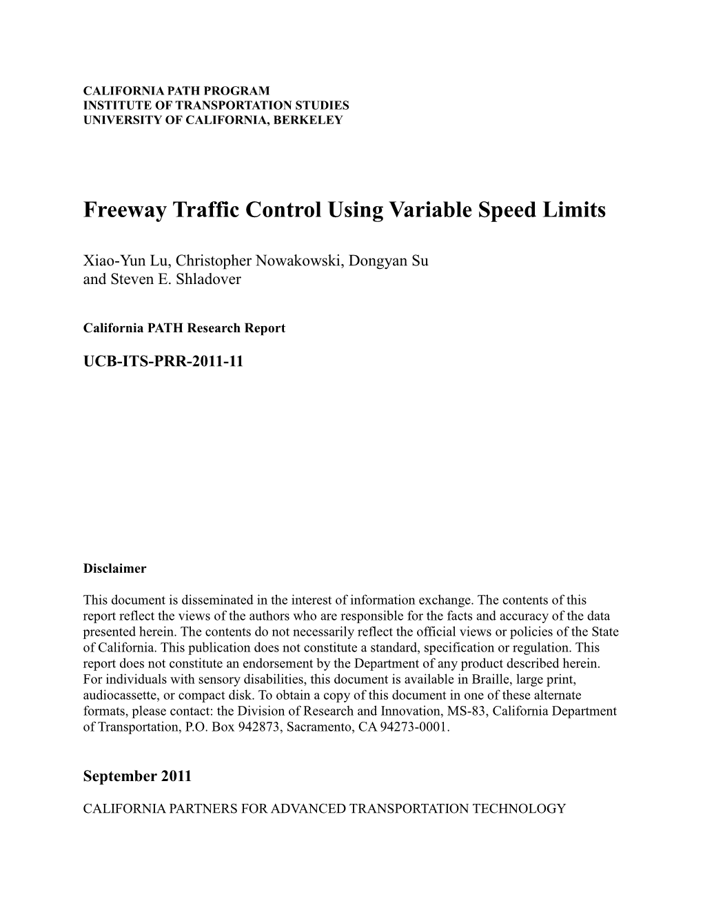 Final Report on Freeway Traffic Control