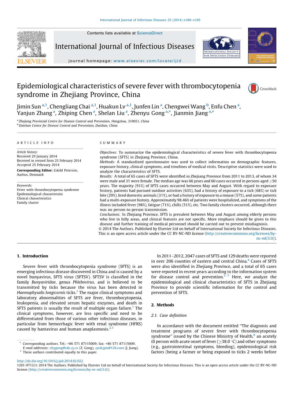 Epidemiological Characteristics of Severe Fever with Thrombocytopenia Syndrome in Zhejiang Province, China