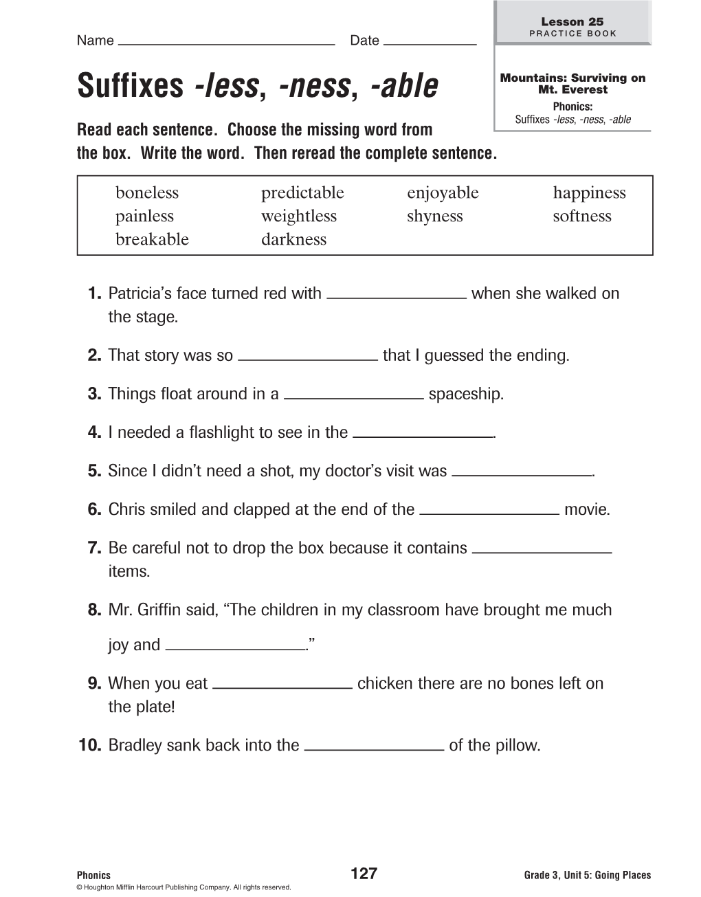 Suffixes -Less, -Ness, -Able Mt