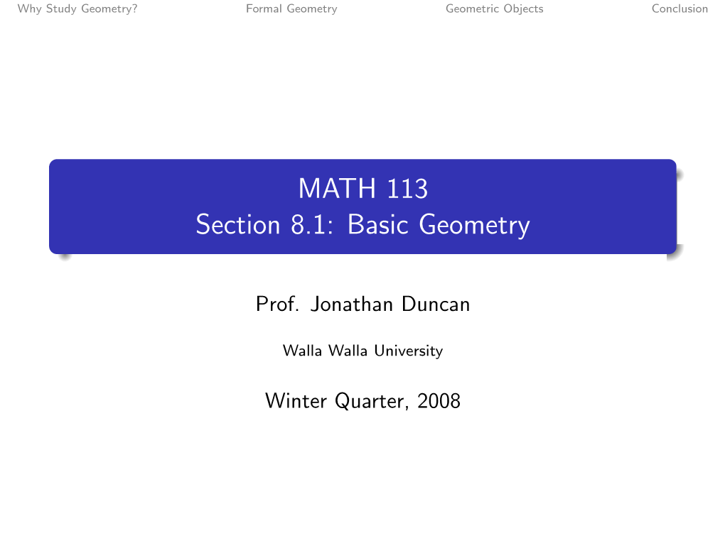 MATH 113 Section 8.1: Basic Geometry
