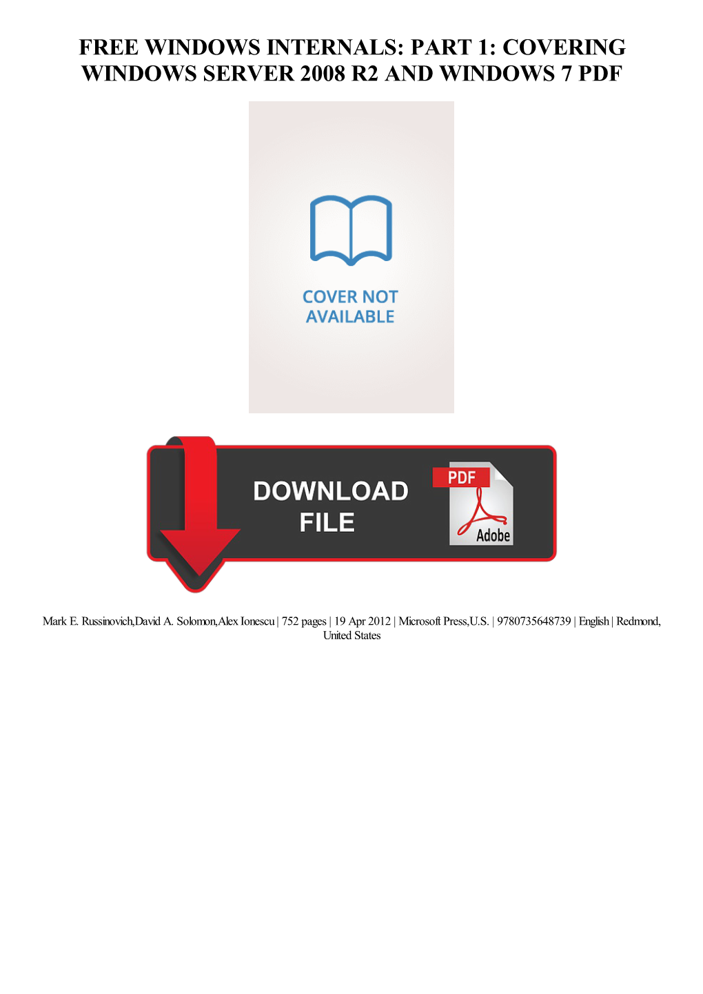 Windows Internals: Part 1: Covering Windows Server 2008 R2 and Windows 7 Pdf