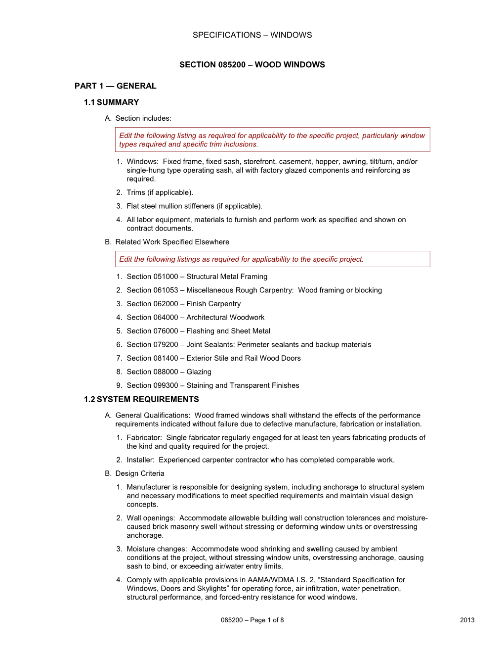 SECTION 085200 Wood Windows