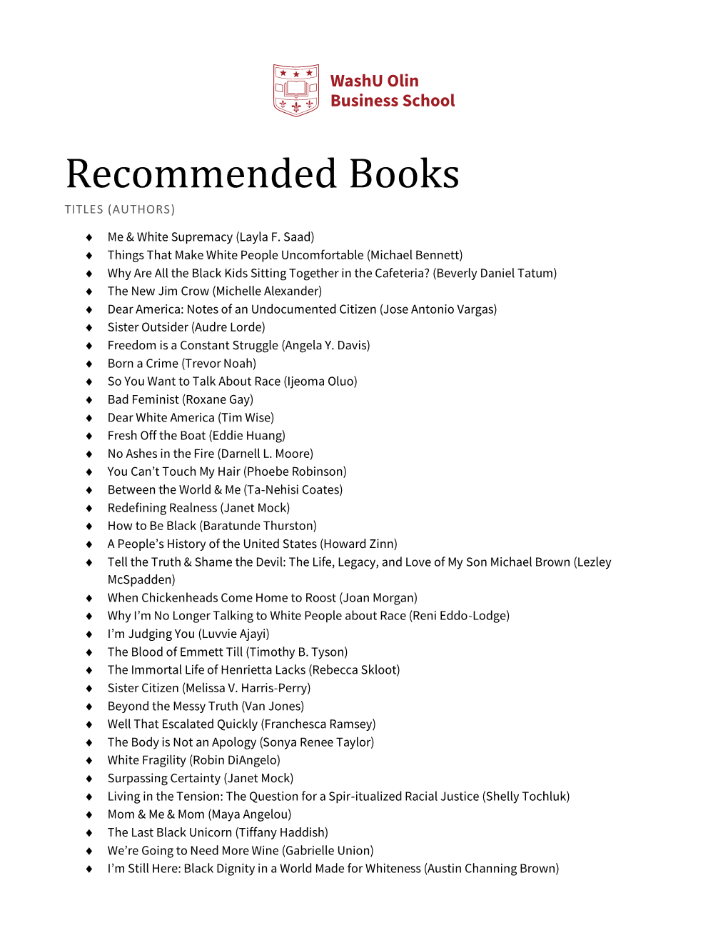 Recommended Books TITLES (AUTHORS)