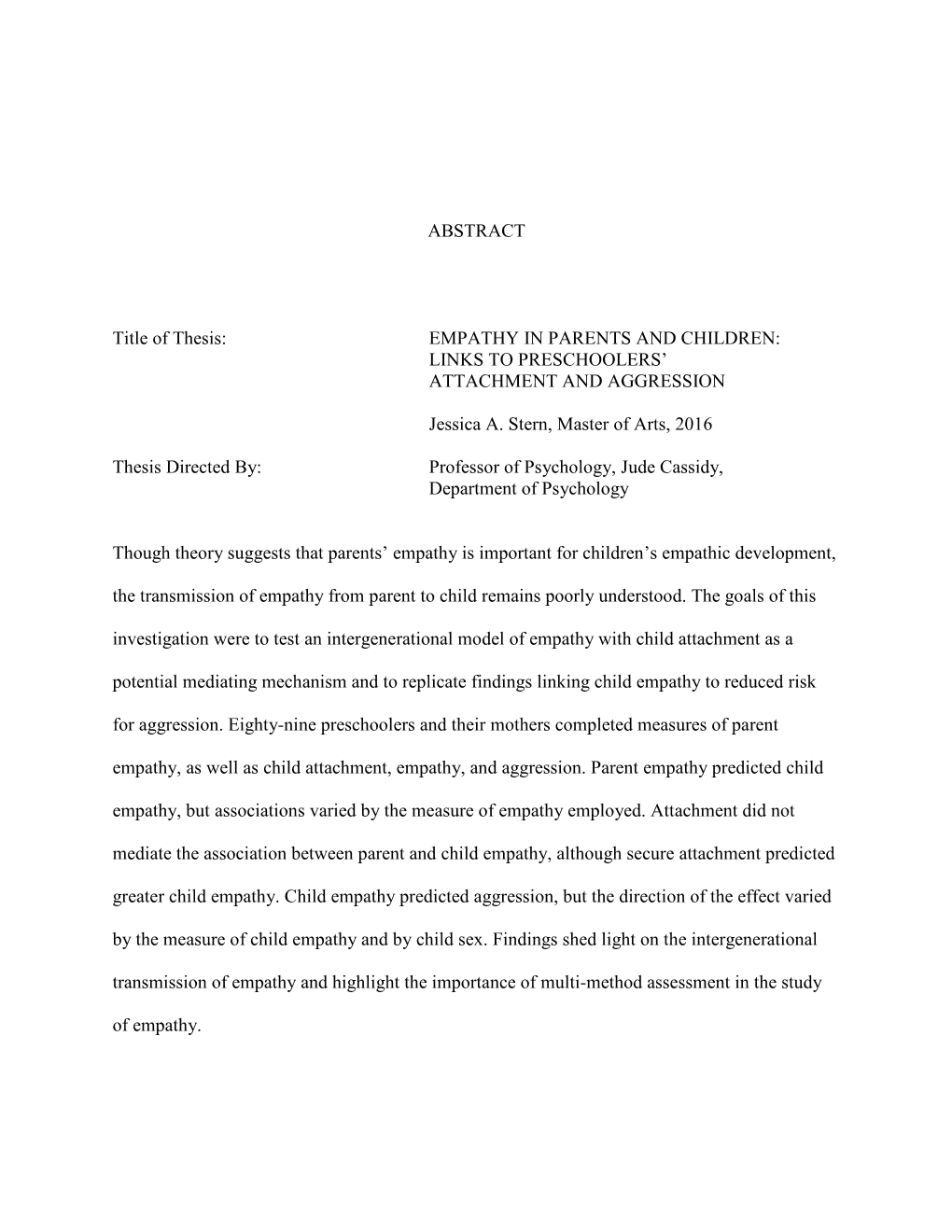 Empathy in Parents and Children: Links to Preschoolers’ Attachment and Aggression