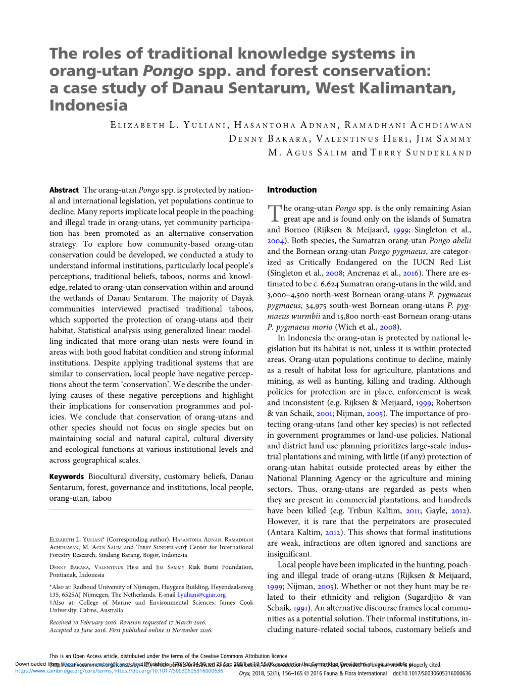 The Roles of Traditional Knowledge Systems in Orang-Utan Pongo Spp