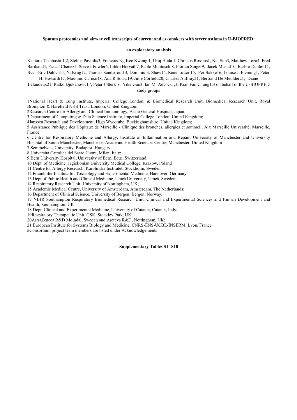 Sputum Proteomics and Airway Cell Transcripts of Current and Ex-Smokers with Severe Asthma in U-BIOPRED