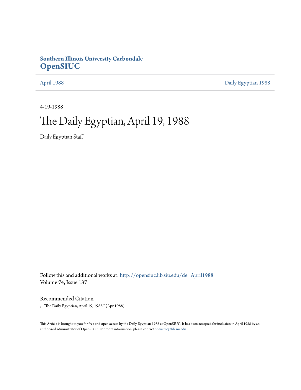 The Daily Egyptian, April 19, 1988