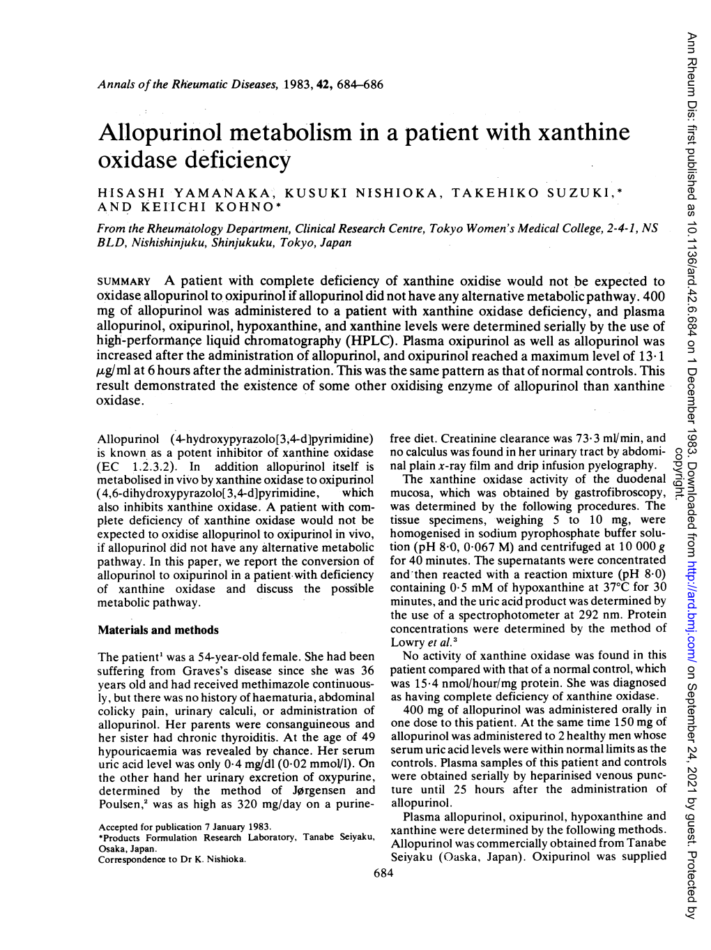 Allopurinol Metabolism in a Patient