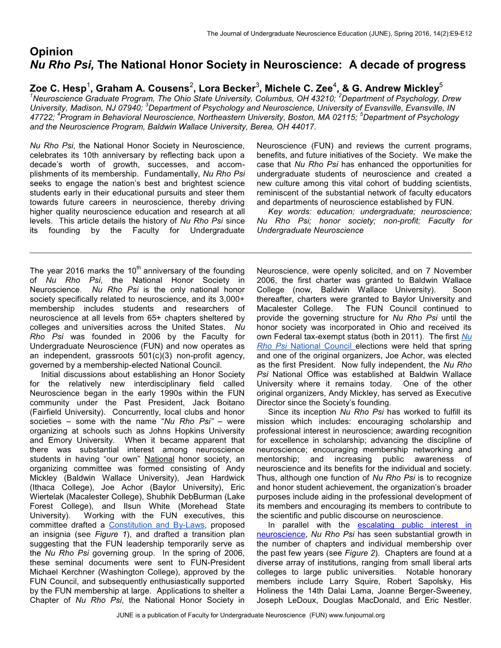 Nu Rho Psi, the National Honor Society in Neuroscience: a Decade of Progress