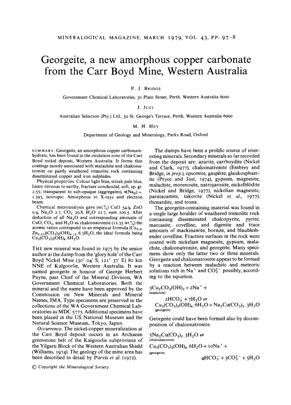 Georgeite, a New Amorphous Copper Carbonate from the Carr Boyd Mine, Western Australia