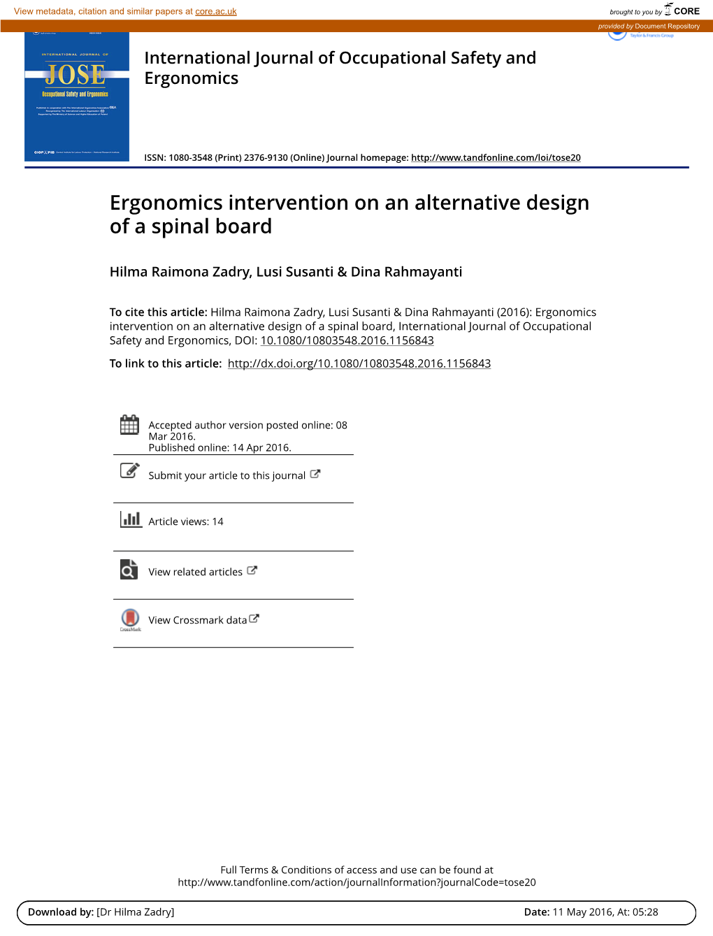 Ergonomics Intervention on an Alternative Design of a Spinal Board