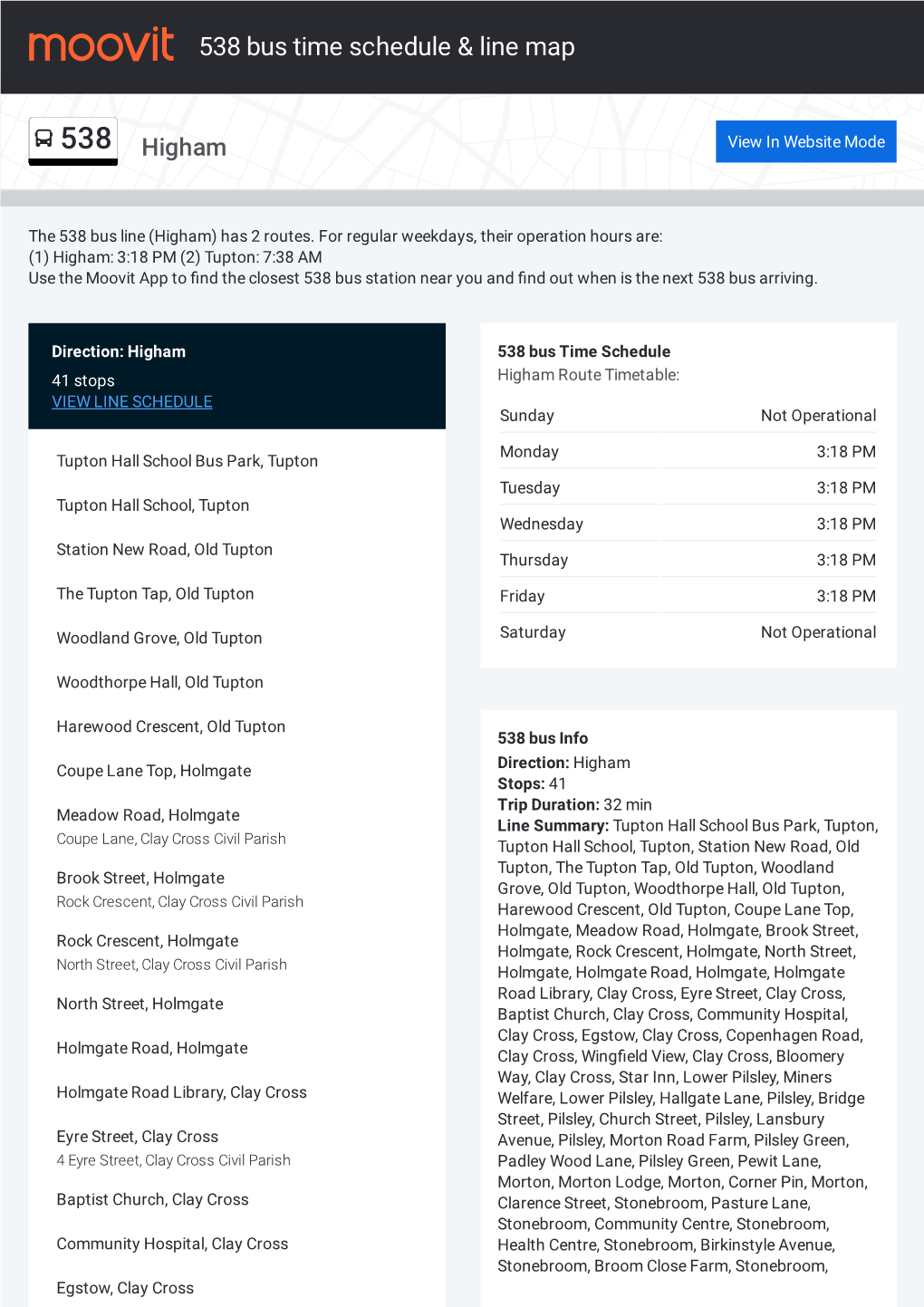 538 Bus Time Schedule & Line Route