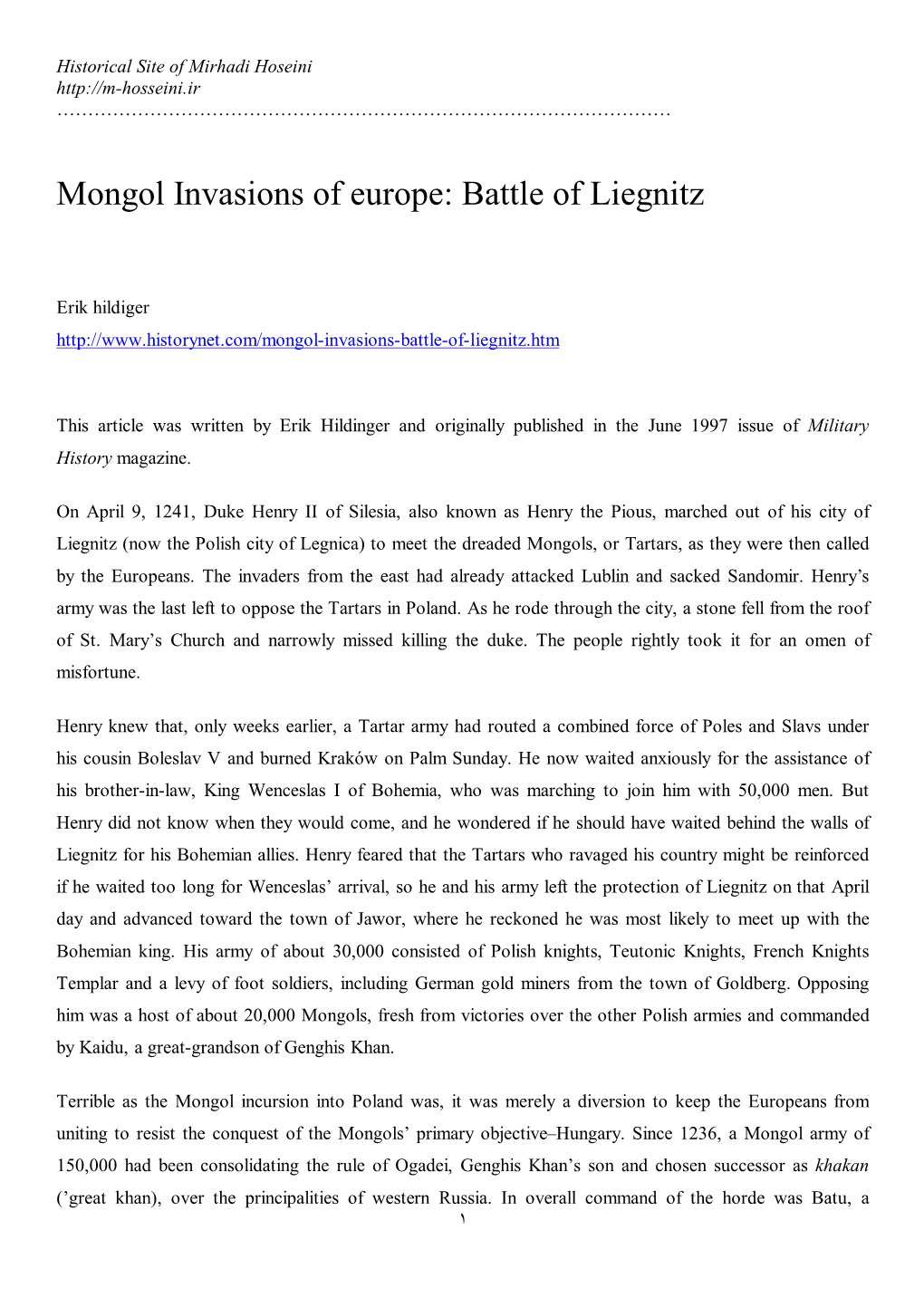 Mongol Invasions of Europe: Battle of Liegnitz