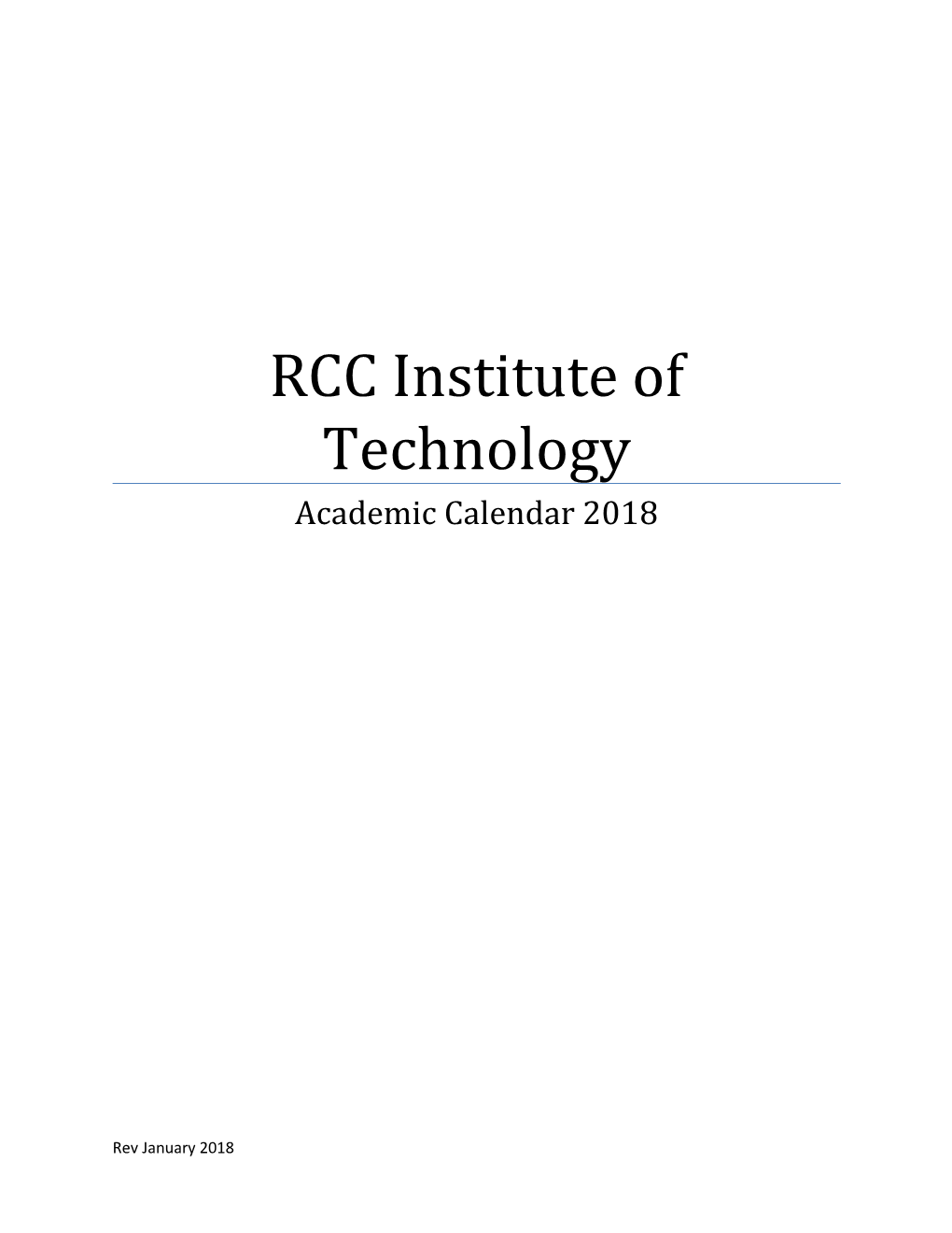 RCC Institute of Technology Academic Calendar 2018