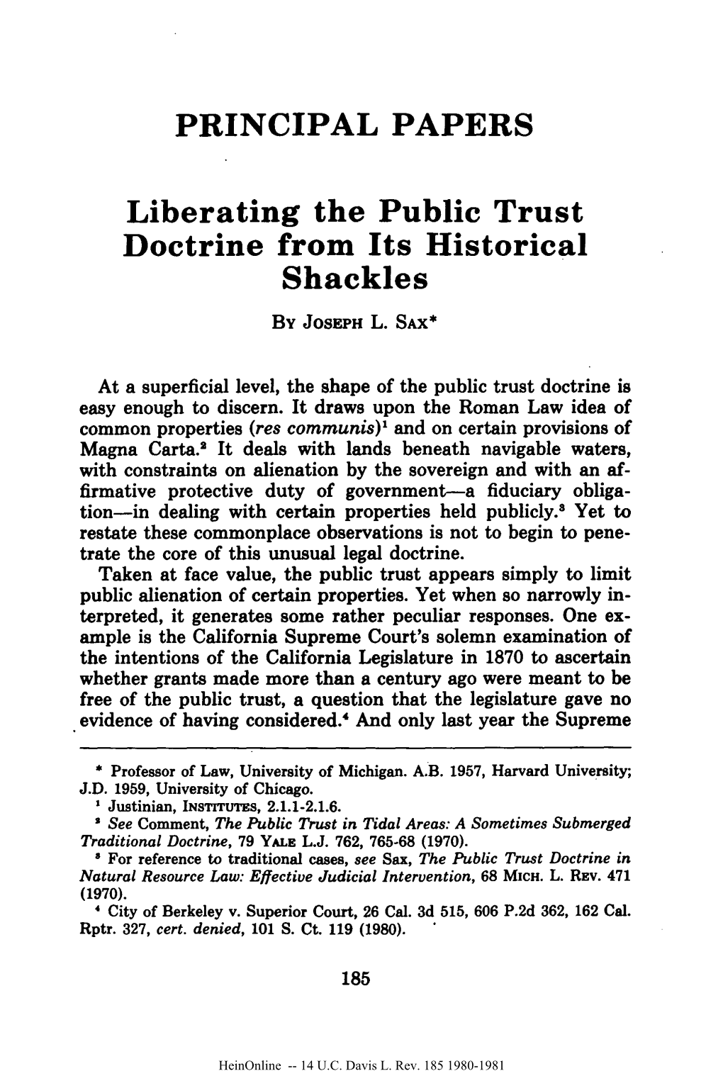 PAPERS Liberating the Public Trust Doctrine from Its