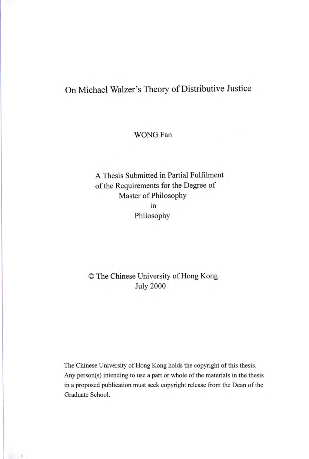 On Michael Walzer's Theory of Distributive Justice