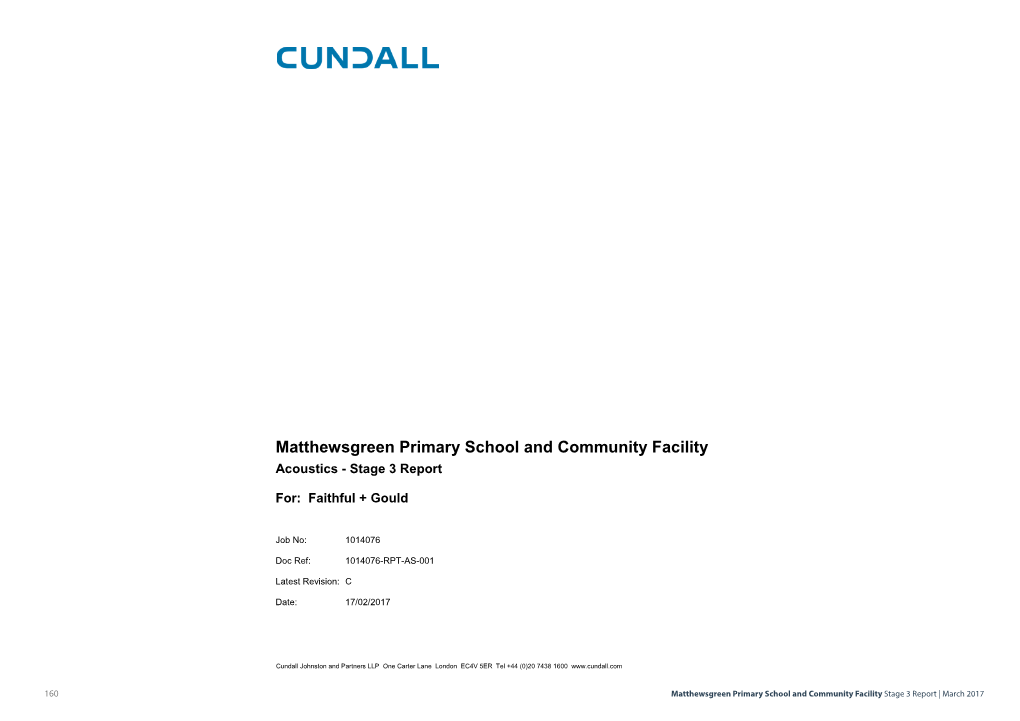 Matthewsgreen Primary School and Community Facility Acoustics - Stage 3 Report