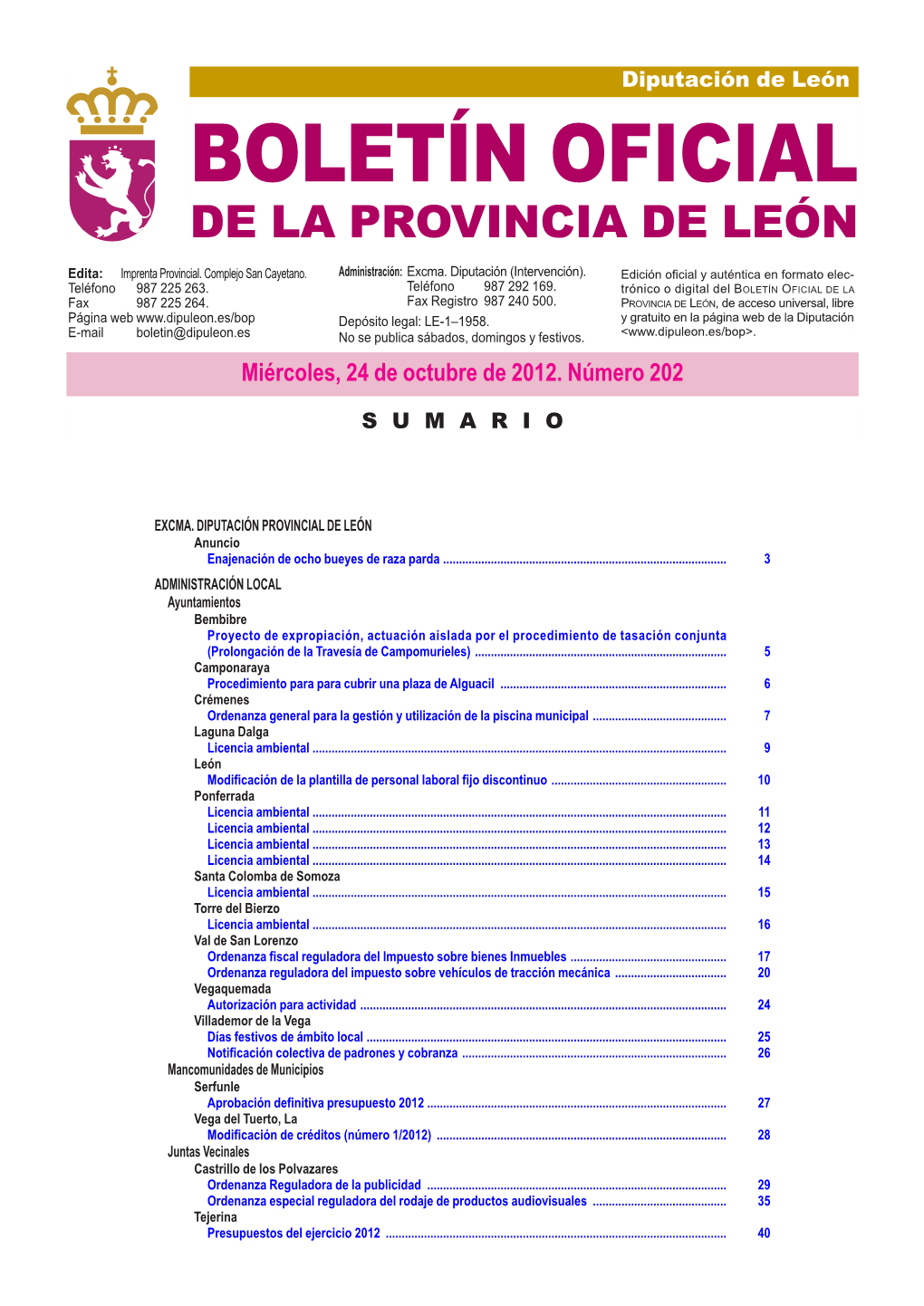 Boletín Oficial De La Provincia De León