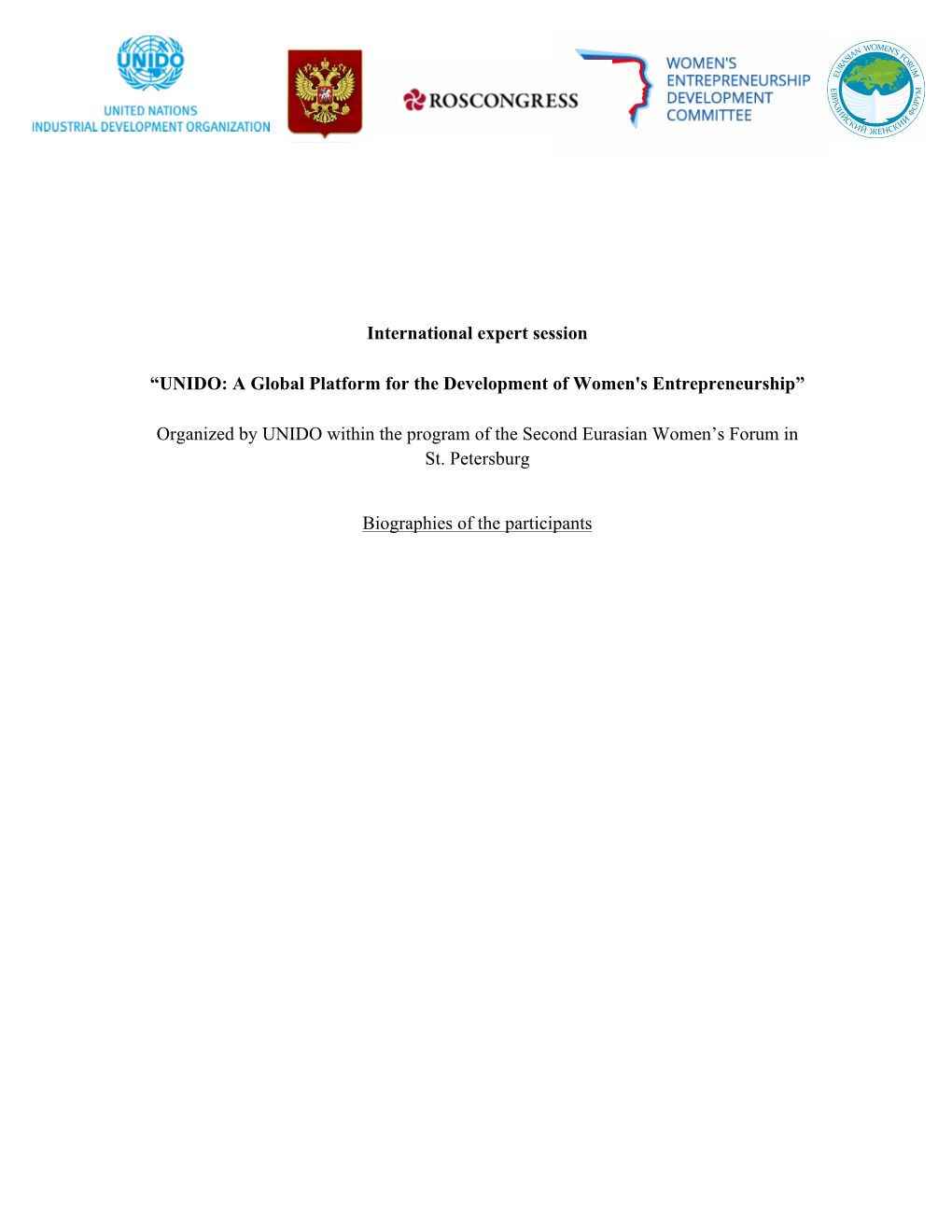 International Expert Session “UNIDO: a Global Platform for the Development of Women's Entrepreneurship” Organized by UNIDO