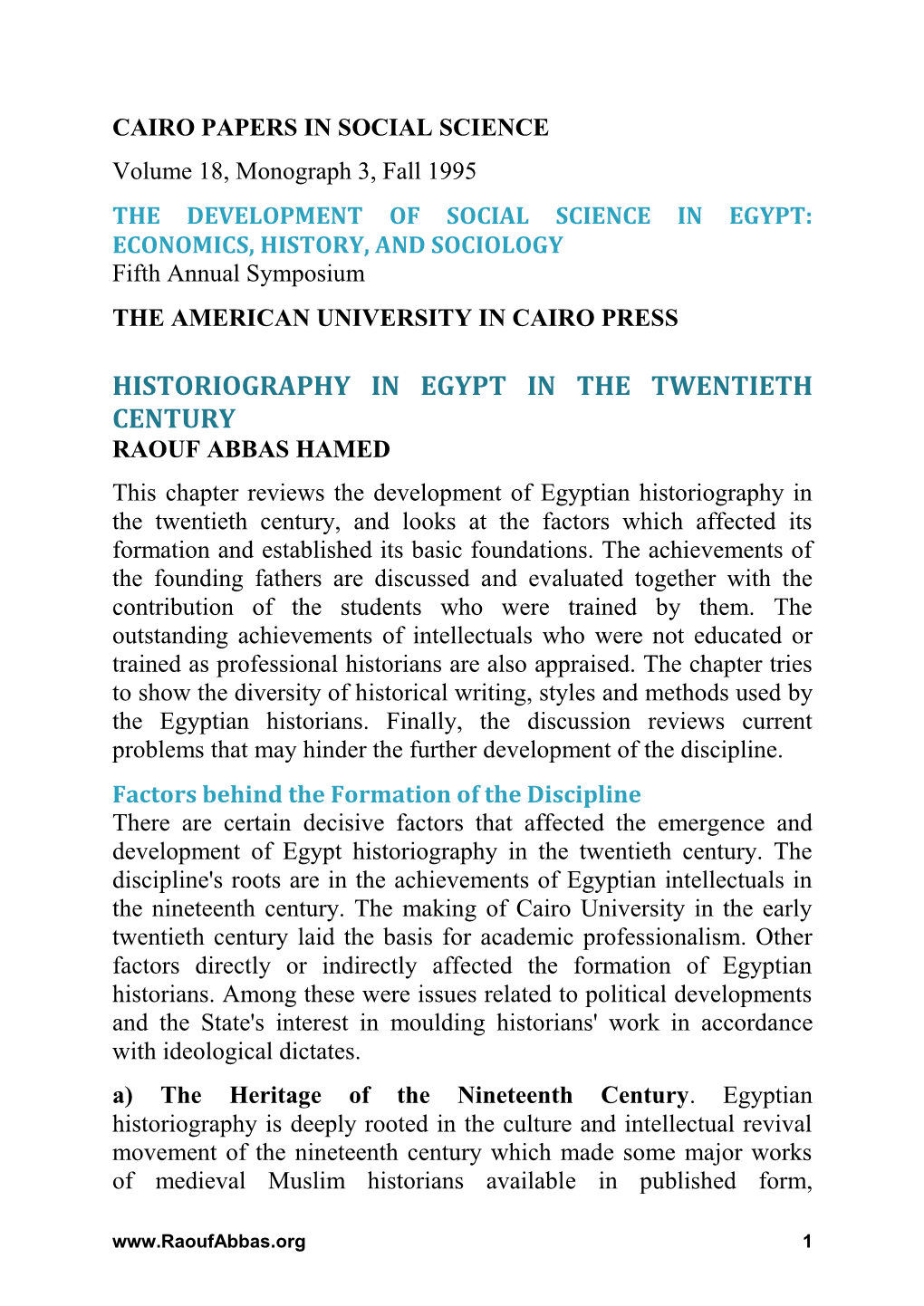 Historiography in Egypt in the Twentieth Century