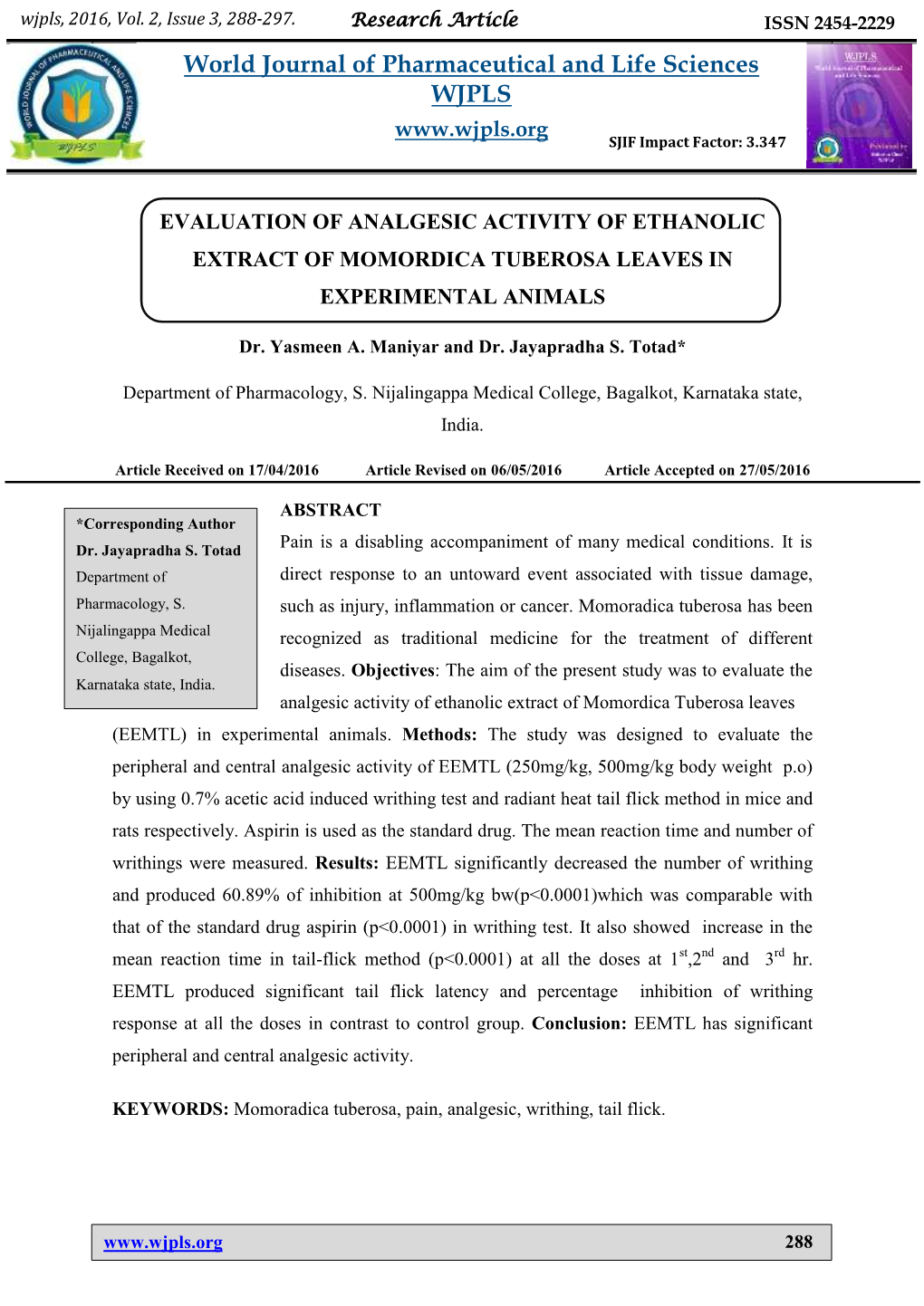 World Journal of Pharmaceutical and Life Sciences WJPLS