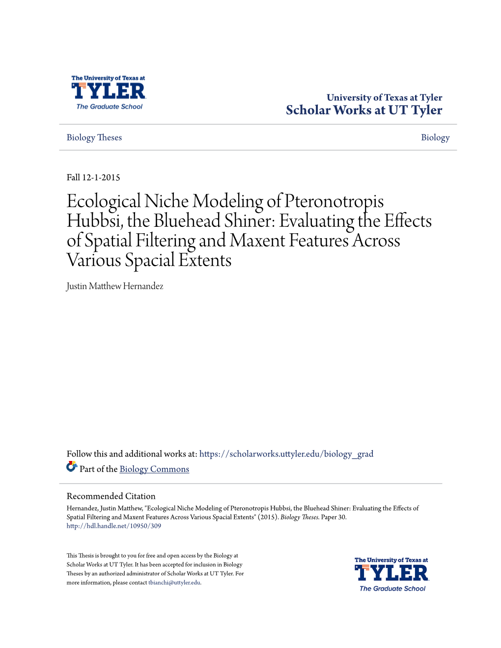 Ecological Niche Modeling of Pteronotropis Hubbsi, the Bluehead Shiner